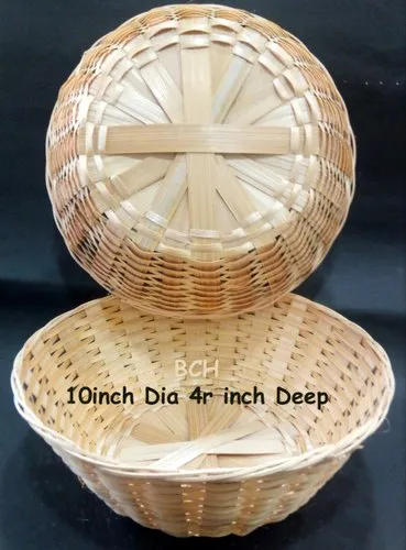 Handcrafted Bamboo Natural Basket 10" Dia