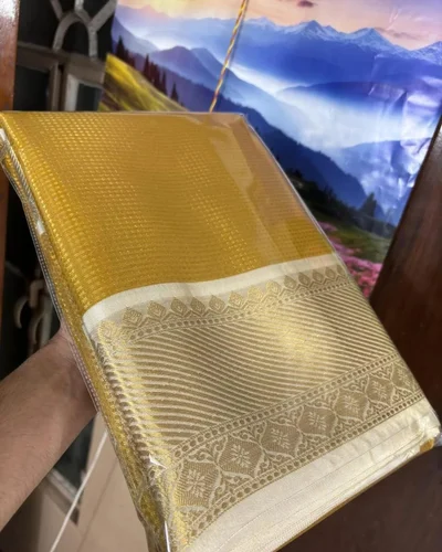 Ambani Inspired Tissue Silk Chatai Kanjivaram Saree With Contrast Border