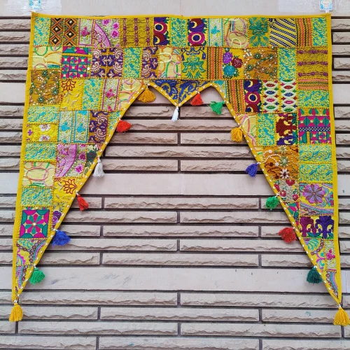 Patchwork Handmade Door Hanging Toran - Beads Material, 42x46 Inches Size, Multicolor Design | Unique Handcrafted Patchwork Elegance