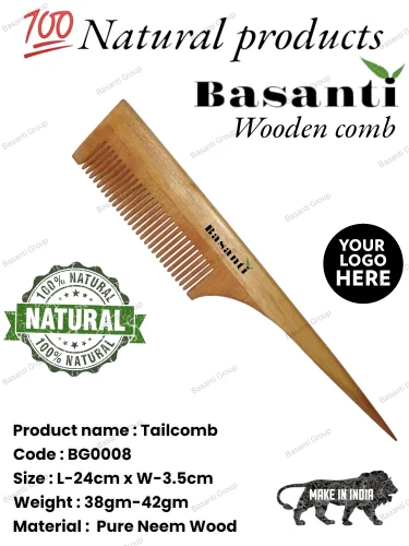 ORGANIC Neem Wood-tail Comb, For Professional