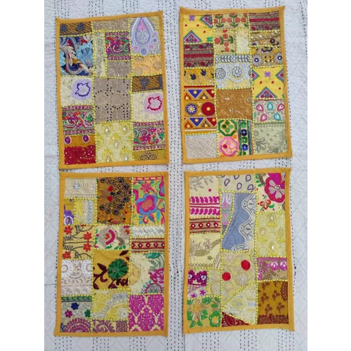 Patchwork Embroidery Table Placemat Dining Table Mate - Cotton, 12x18 Inches | Multicolor, Intricate Embroidered Patterns For Home Decor