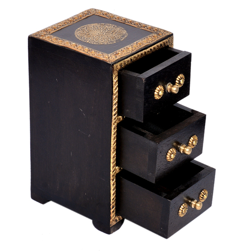 Vintage Style Brass Coated Wooden Drawer - 5x4.5x8.5 Inch | Antique Imitation, Folk Art, Polished Finish, Perfect For Home And Event Decoration
