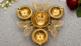 Golden Butterfly Diya Set